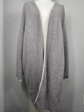Zara TRF Oversized Fleece Cardigan Light Gray NWT Longline Open Front Size LARGE
